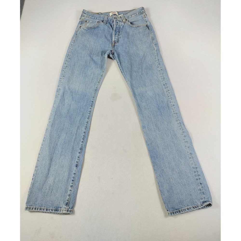 Levis 501 Jeans Men 31x34 Light‎ Blue Straight Leg Button Fly Original Red Tab